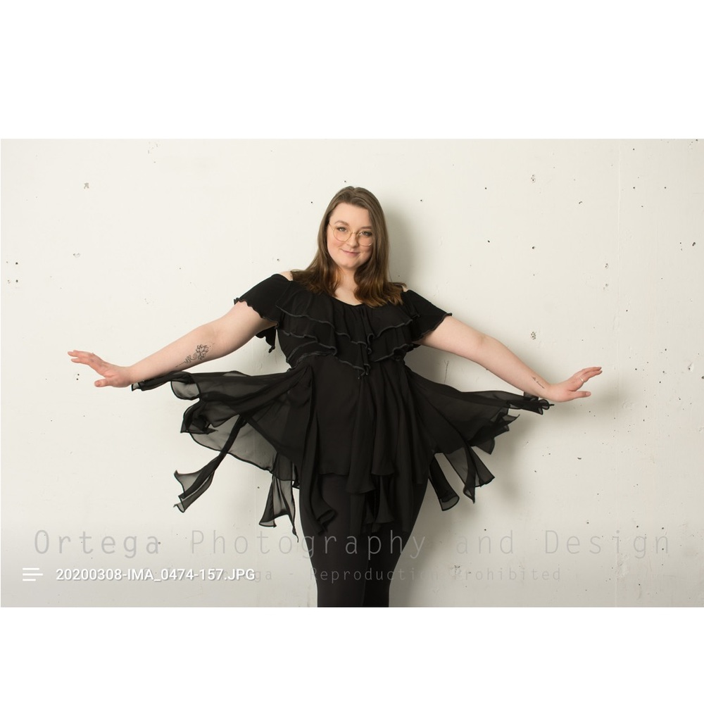 L-2xl chiffon and jersey one of a kind up-cycled tunic top.